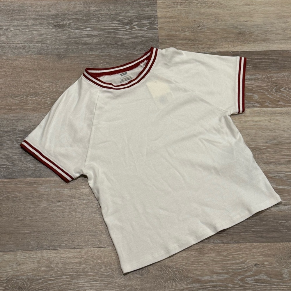 Levi's White Tee with Red Trim